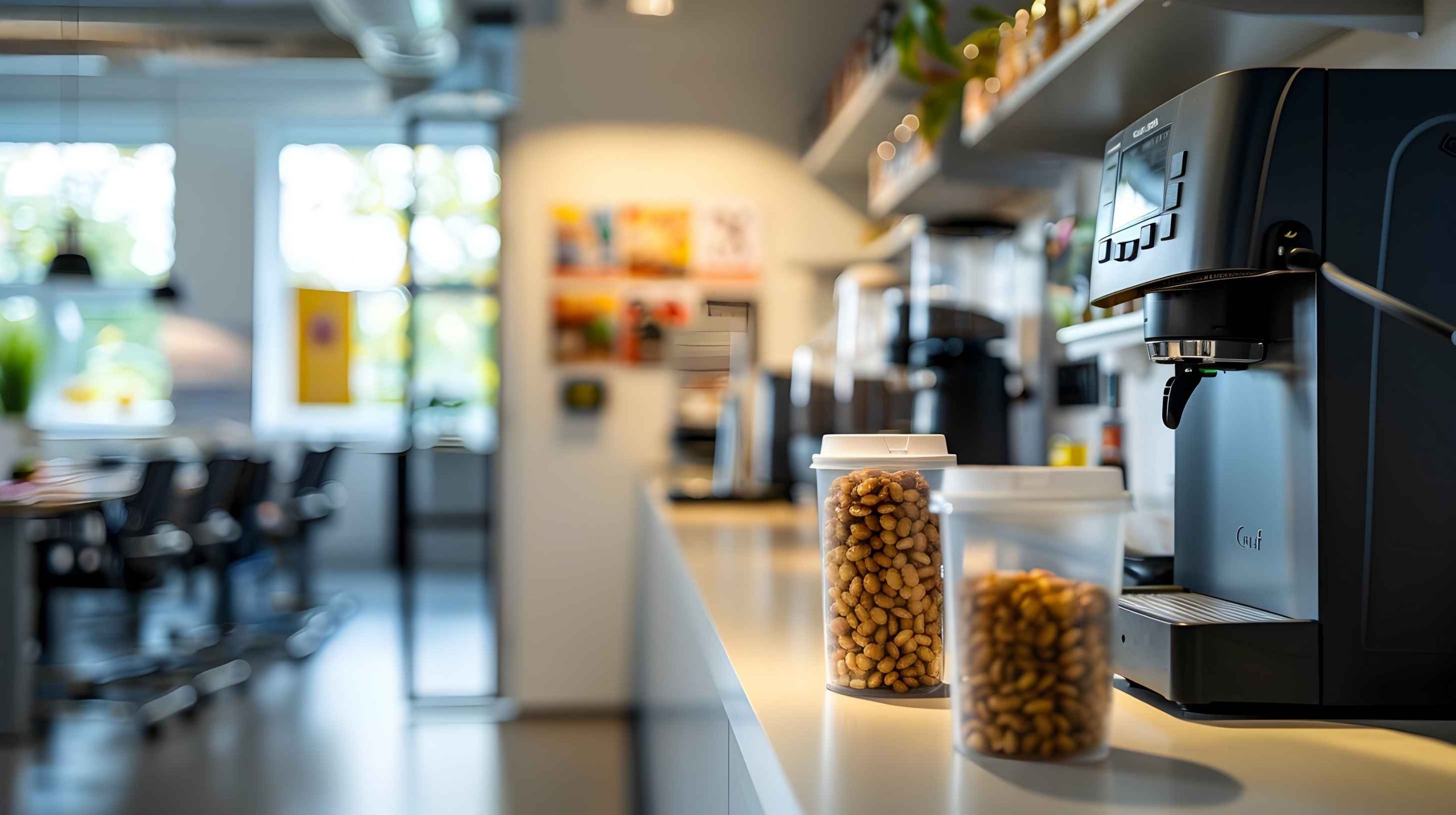 Coffee station in a bright workplace break room